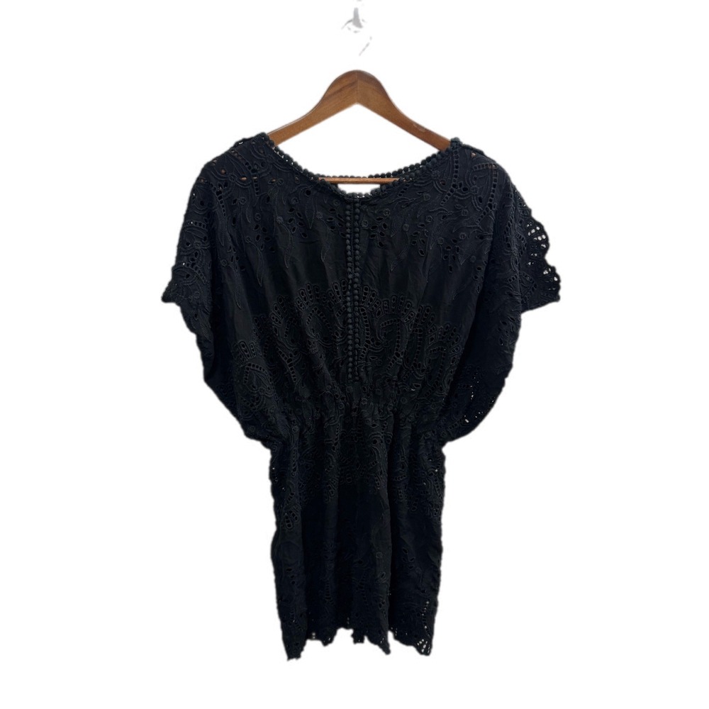 Imaginary Voyage Eyelet Mini Dress Womens Medium Black Excellent Boho Lace Tunic